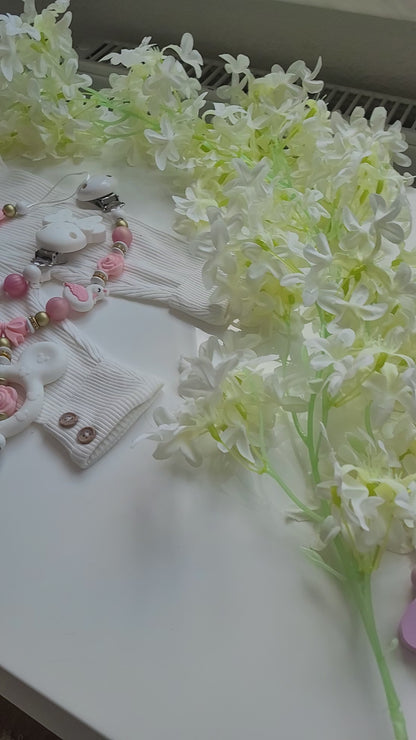 Kinderwagenkette & Schnullerkette *Schwan Prinzessin* rose apricot gold