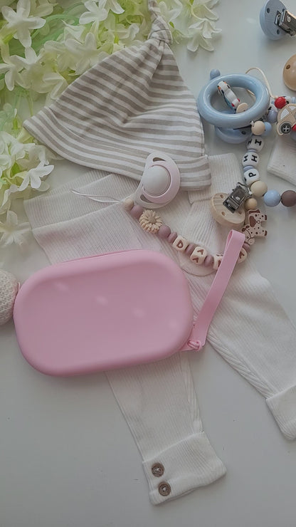 Tasche für Schnuller, Schnullerketten und Kinderwagenketten rosa