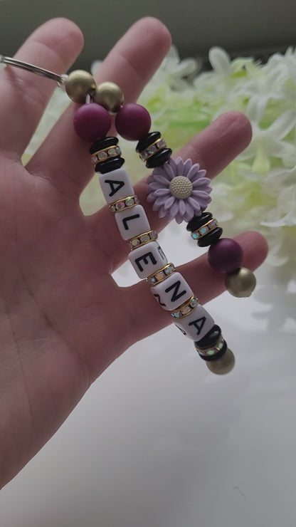 Schlüsselanhänger mit Namen bordaux Strass