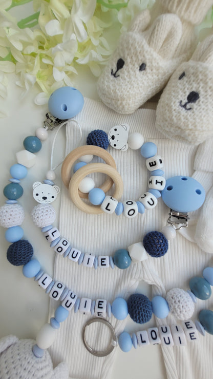 4 tlg Mega Komplett Set inkl. Schlüsselanhänger Bärchen blau