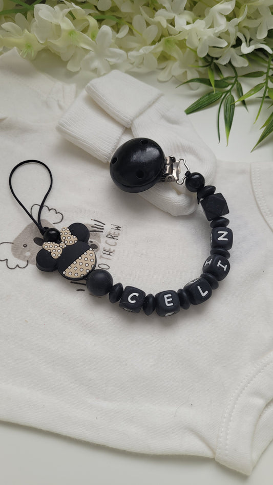 Schnullerkette mit Namen für Mädchen Black Maus