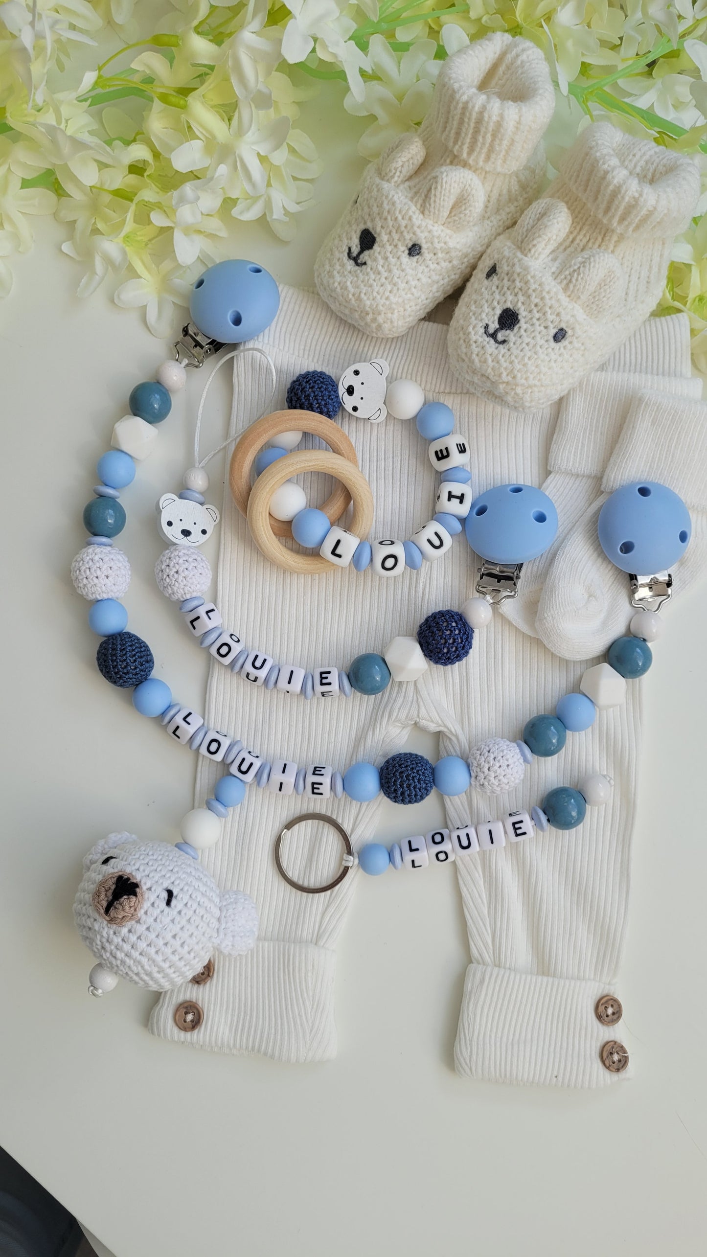 4 tlg Mega Komplett Set inkl. Schlüsselanhänger Bärchen blau