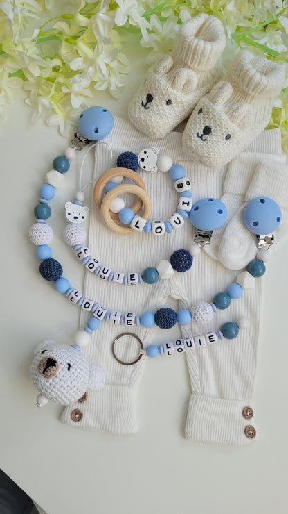 4 tlg Mega Komplett Set inkl. Schlüsselanhänger Bärchen blau