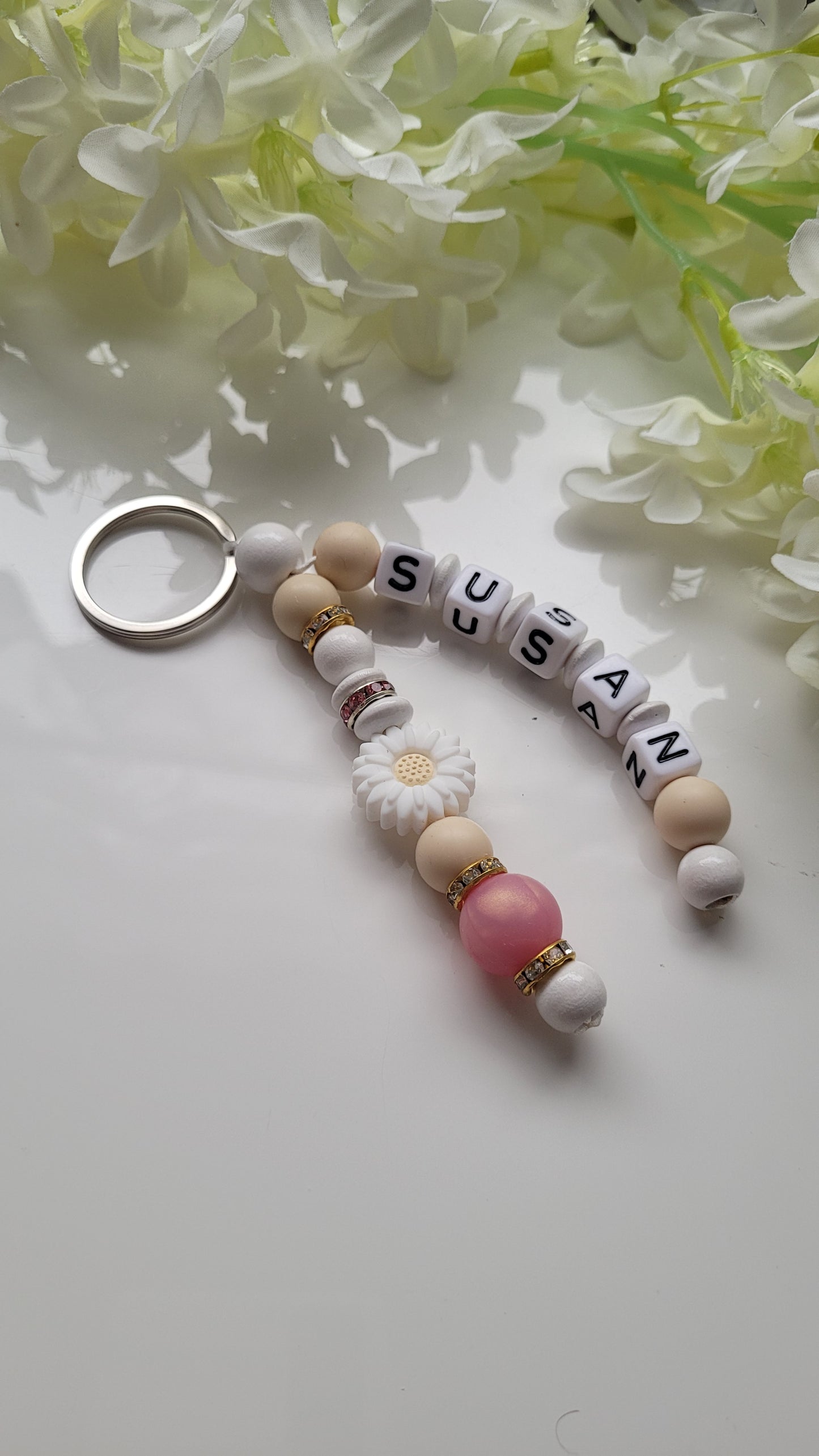 Schlüsselanhänger mit Namen rosegold Strass