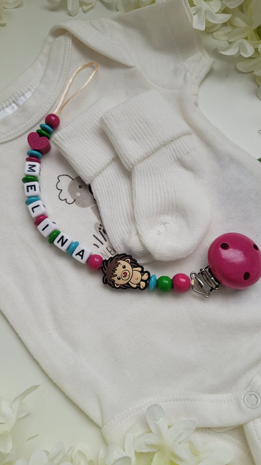Schnullerkette mit Namen für Mädchen Igel