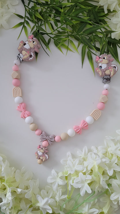 Kinderwagenkette & Schnullerkette *Häschen*  peach beige weiss