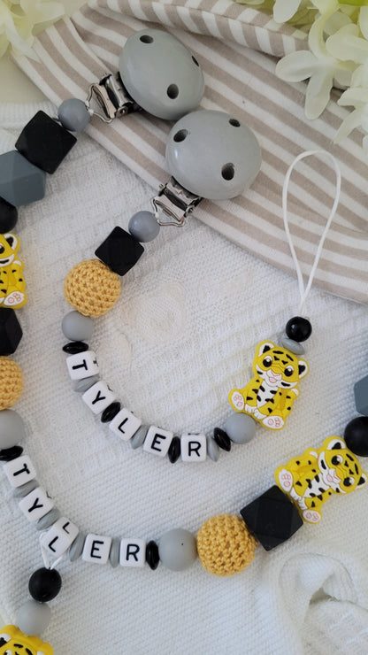 Kinderwagenkette & Schnullerkette * Tiger* grau