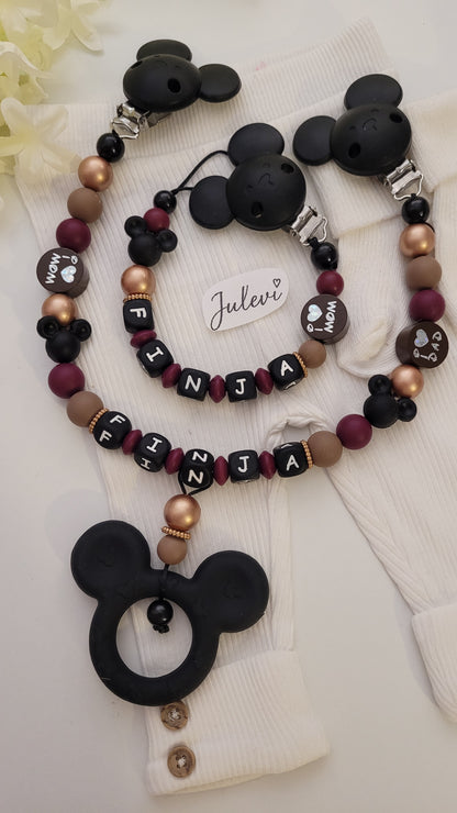 Kinderwagenkette & Schnullerkette mit Namen für Mädchen Maus