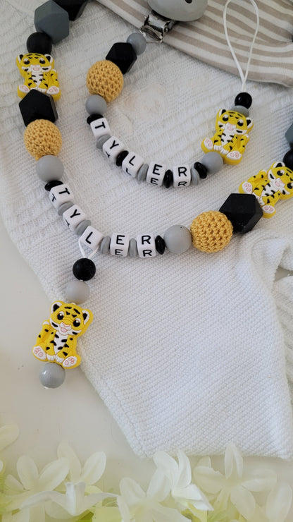 Kinderwagenkette & Schnullerkette * Tiger* grau