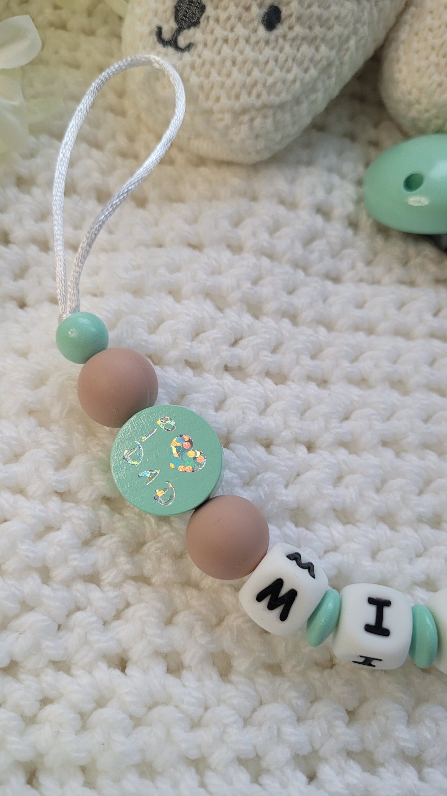 Schnullerkette i love Mom i love Dad für Jungen mit Namen