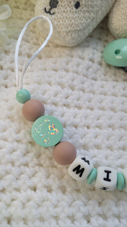 Schnullerkette i love Mom i love Dad für Jungen mit Namen