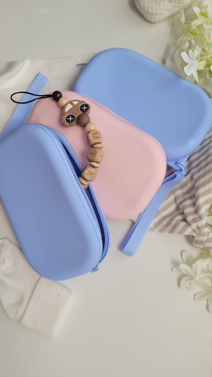 Tasche für Schnuller, Schnullerketten und Kinderwagenketten rosa