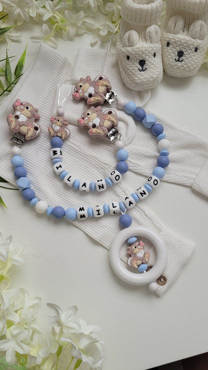 Kinderwagenkette & Schnullerkette mit Namen *Hase * blau