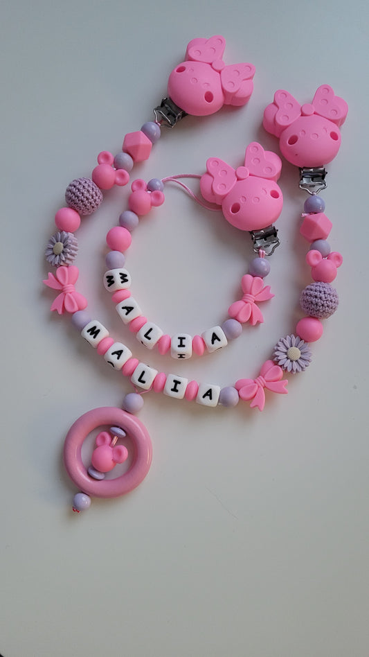 Kinderwagenkette & Schnullerkette *Maus pink*flieder