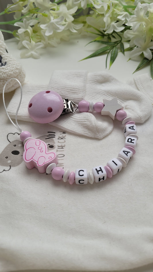 Schnullerkette mit Namen für Mädchen Flieger rosa weiß
