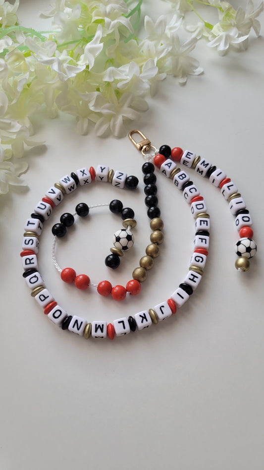 ABC & Rechenkette Fussball personalisierbar Holzperlen + Buchstaben
