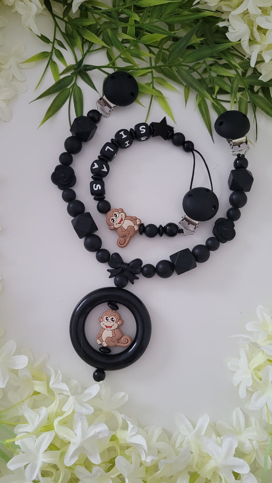Kinderwagenkette & Schnullerkette *Äffchen*  Black
