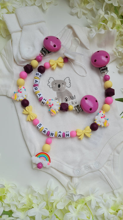 Kinderwagenkette & Schnullerkette Einhorn Regenbogen