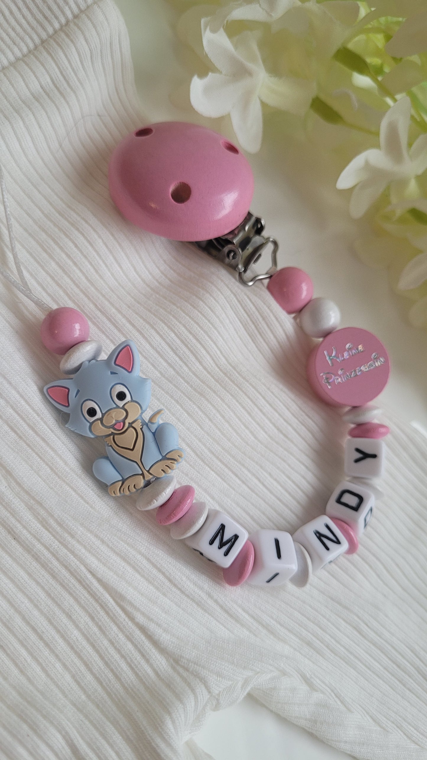 Schnullerkette mit Namen für Mädchen Kätzchen