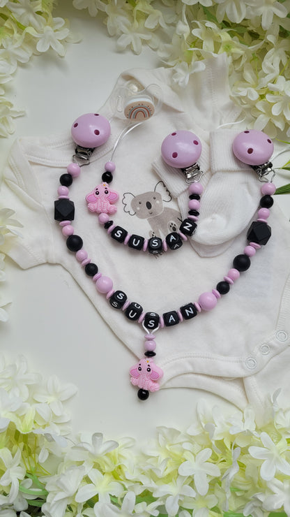 Kinderwagenkette & Schnullerkette *Elefant* rosa