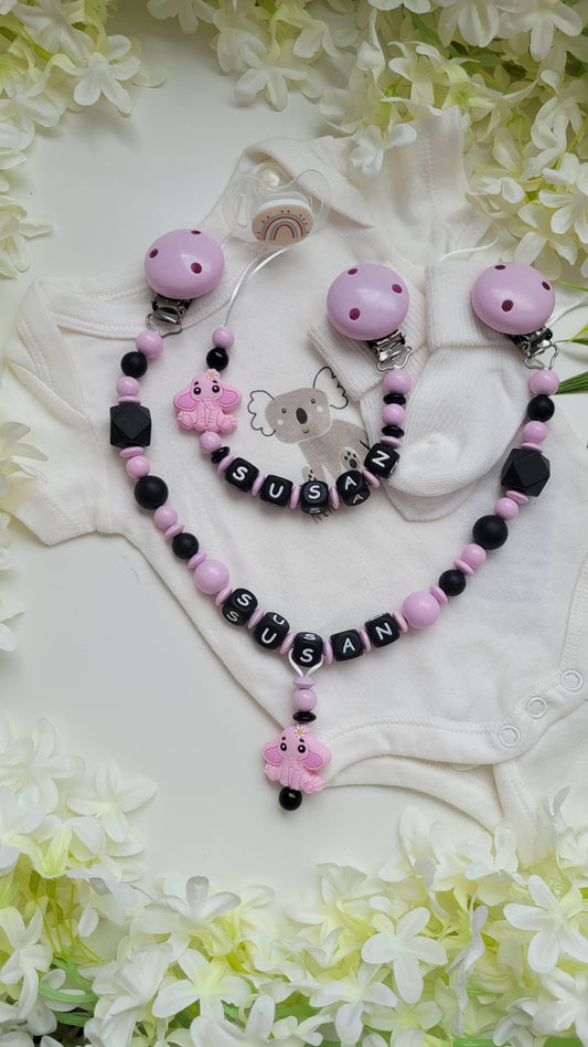 Kinderwagenkette & Schnullerkette *Elefant* rosa