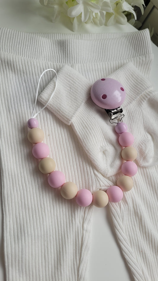 Schnullerkette Silikon beige rosa