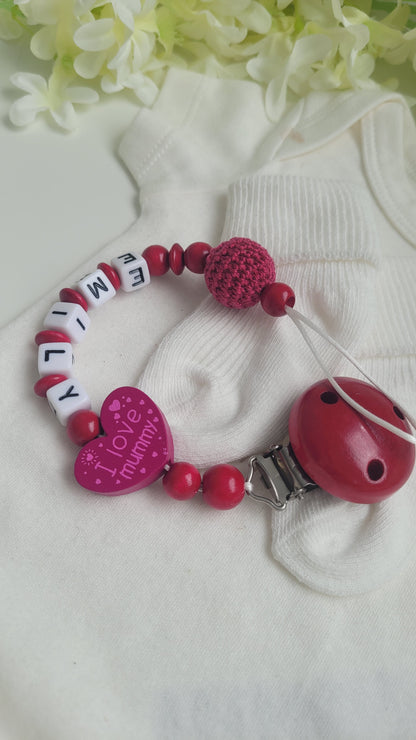 Schnullerkette mit Namen für Mädchen *I love Mummy* pink