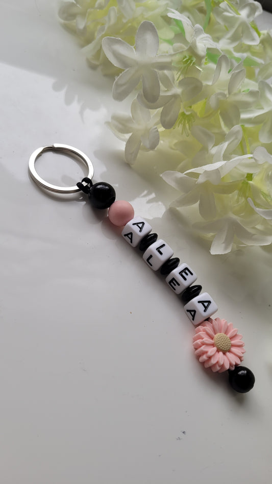 Schlüsselanhänger mit Namen schwarz peach Motivauswahl