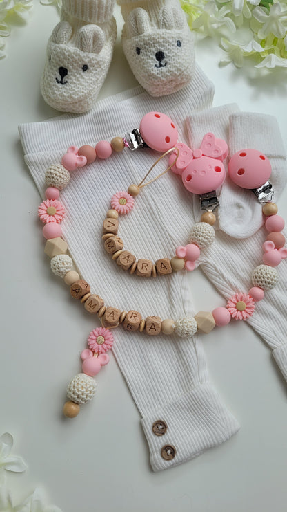 Kinderwagenkette & Schnullerkette *Maus* apricot