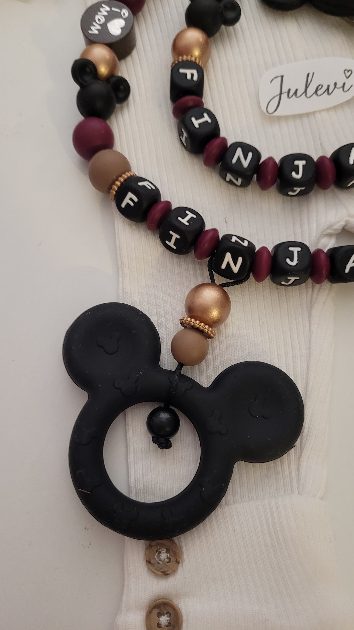 Kinderwagenkette & Schnullerkette mit Namen für Mädchen Maus