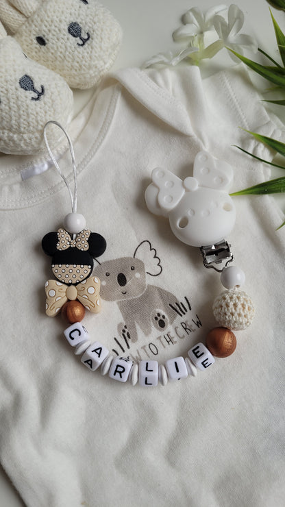 Schnullerkette Prinzessinn Minnie weiß kupfer