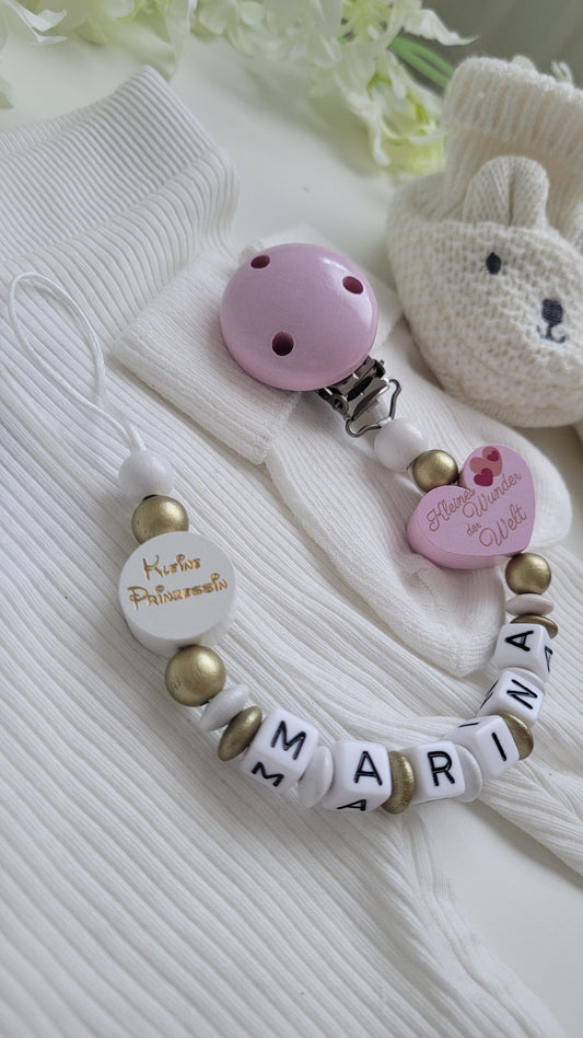 Schnullerkette mit Namen für Mädchen Kleine Prinzessin rosa gold