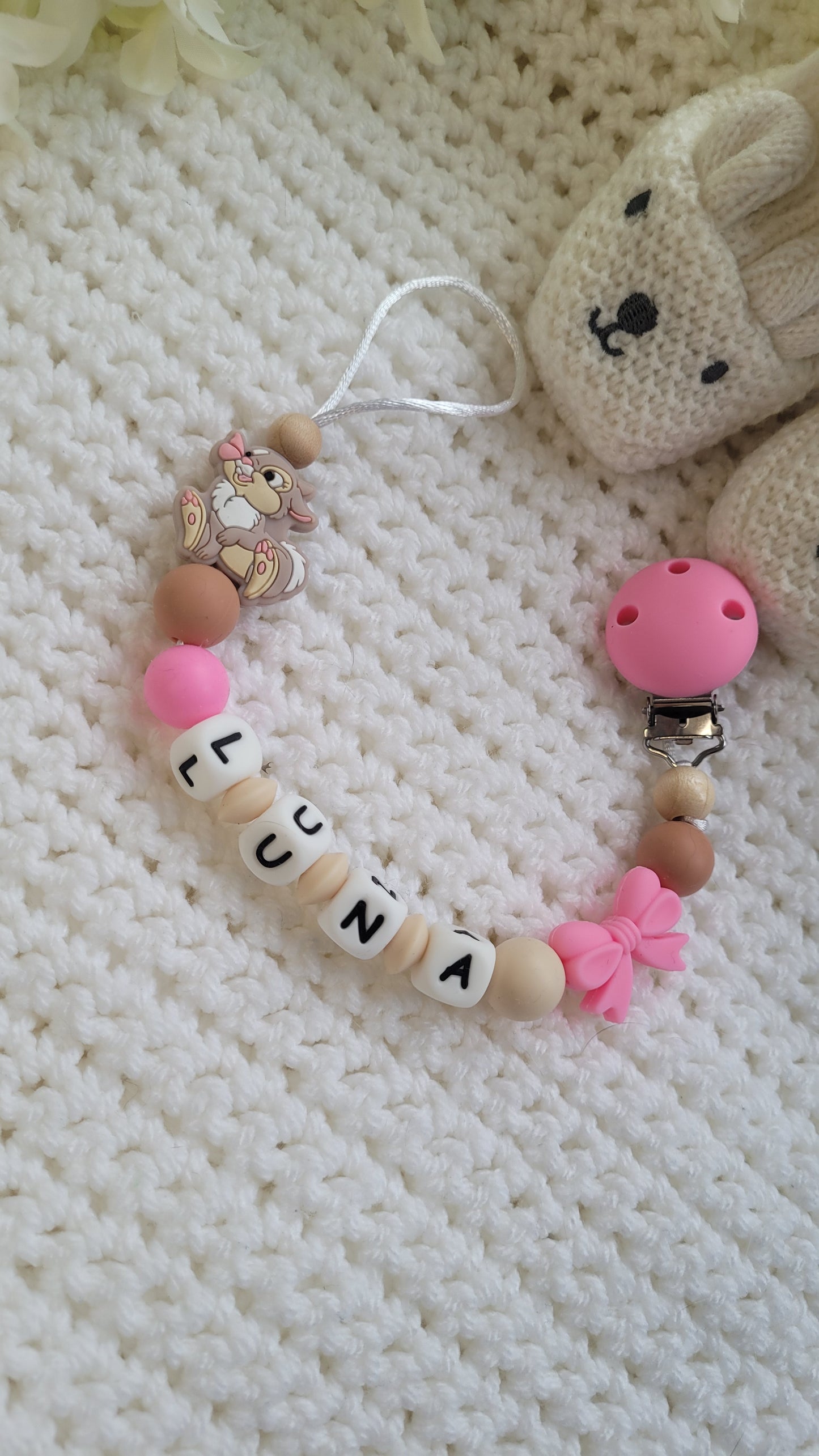 Silikon Schnullerkette *Hase* pink beige braun