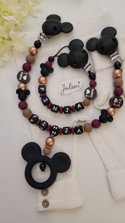 Kinderwagenkette & Schnullerkette mit Namen für Mädchen Maus