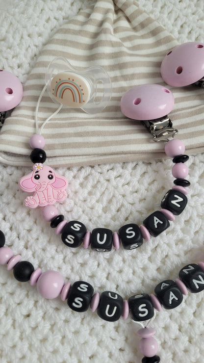 Kinderwagenkette & Schnullerkette *Elefant* rosa