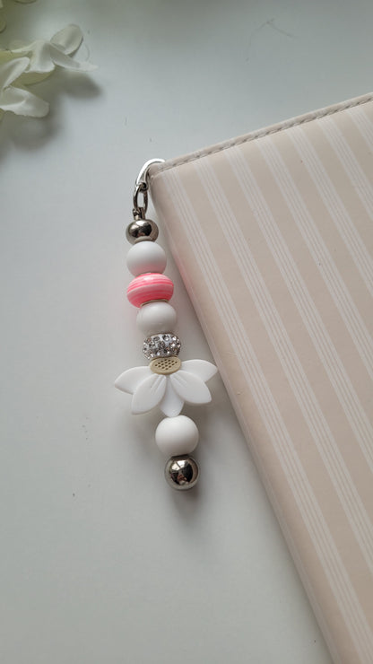 Lesezeichen Blume glitzer weiß rosa