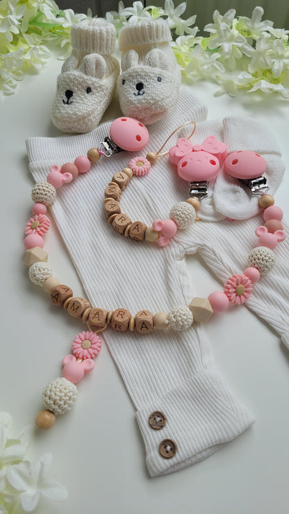 Kinderwagenkette & Schnullerkette *Maus* apricot