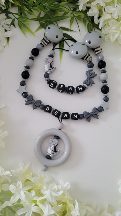 Kinderwagenkette & Schnullerkette *Dino* grau