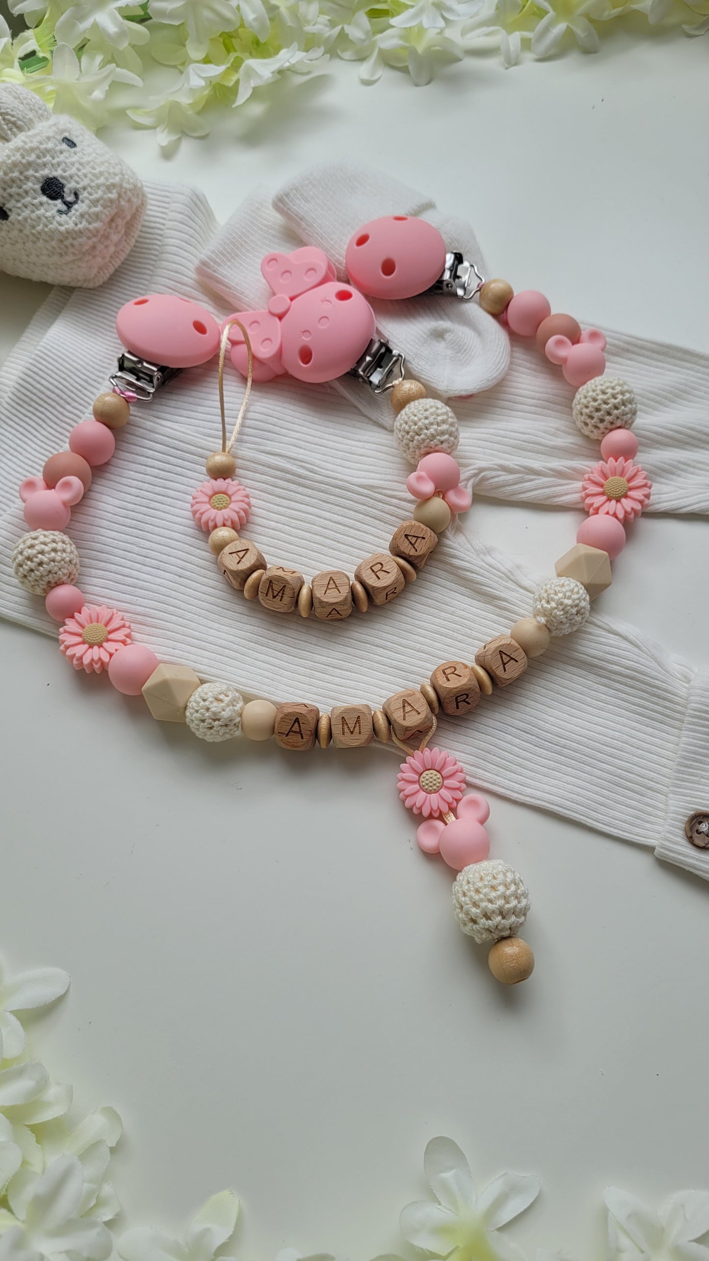Kinderwagenkette & Schnullerkette *Maus* apricot