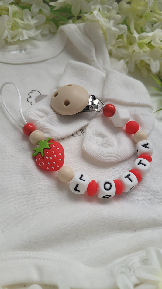 Schnullerkette mit Namen für Mädchen Erdbeere 🍓