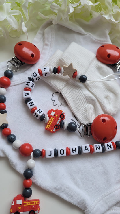 Kinderwagenkette & Schnullerkette * Feuerwehr Einsatz* rot grau