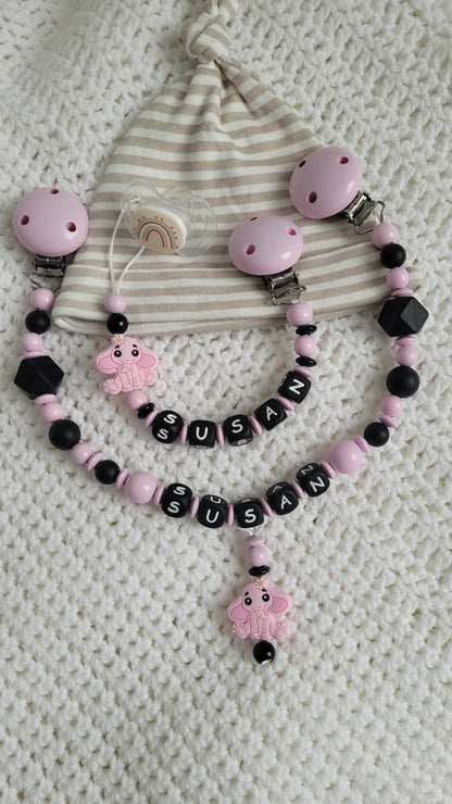Kinderwagenkette & Schnullerkette *Elefant* rosa