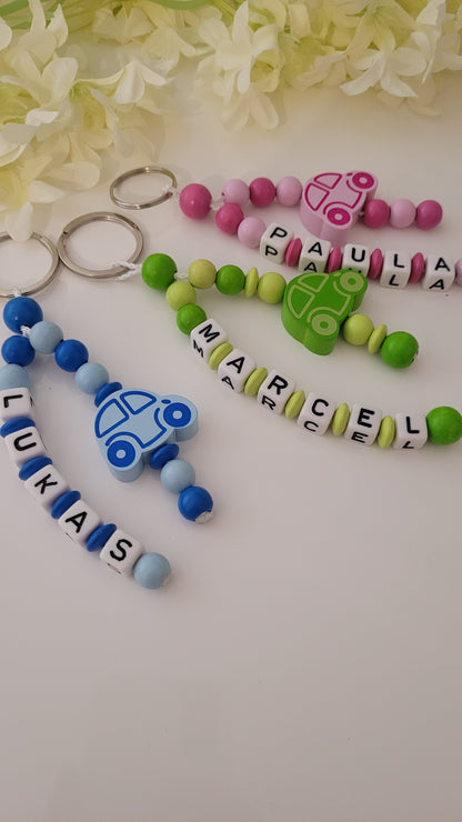 Schlüsselanhänger mit Namen Auto blau grün rosa Auswahl
