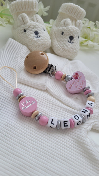 Schnullerkette mit Namen für Mädchen Kleine Prinzessin rosa silber