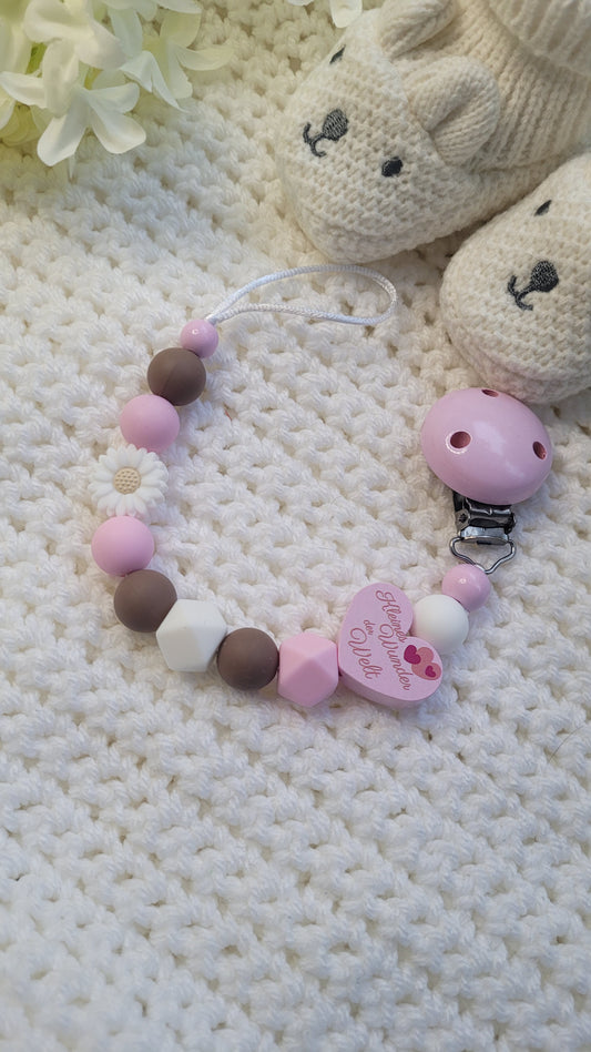 Schnullerkette Kleines Wunder der Welt rosa braun