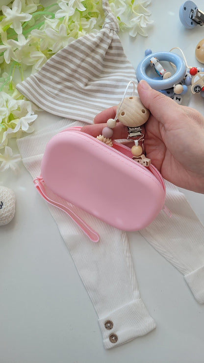Tasche für Schnuller, Schnullerketten und Kinderwagenketten rosa