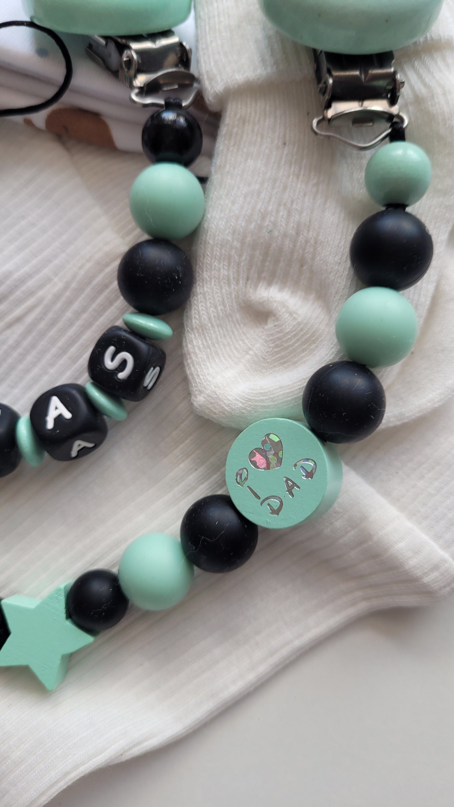 Kinderwagenkette & Schnullerkette mit Namen Maus | mint | JULEVI