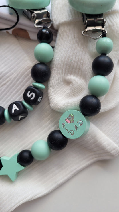 Kinderwagenkette & Schnullerkette mit Namen Maus | mint | JULEVI