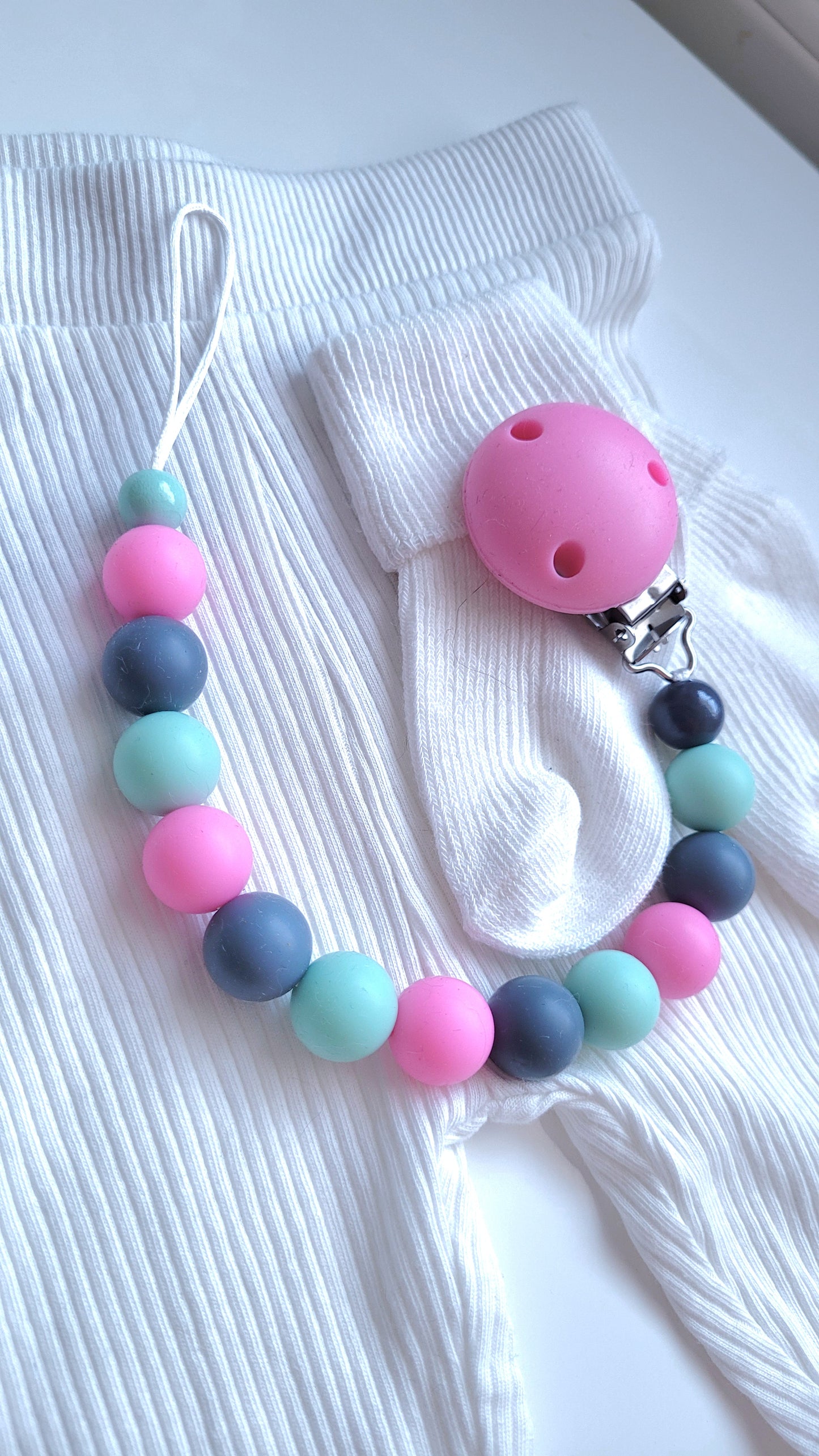 Schnullerkette Silikon mint grau pink