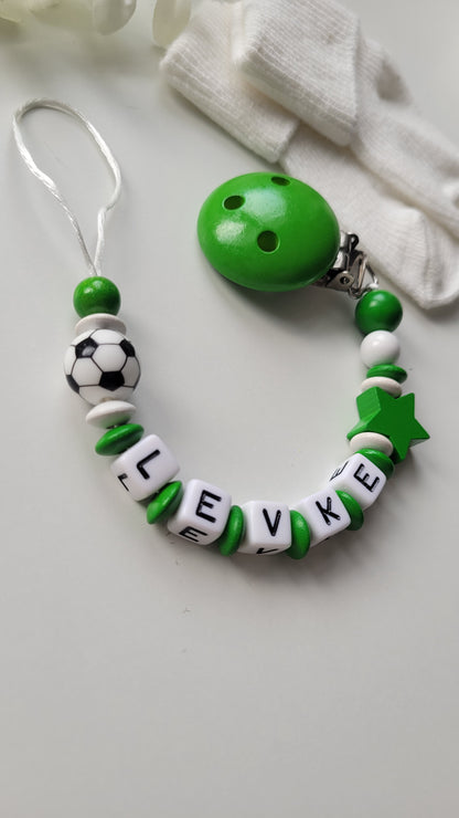 Schnullerkette mit Namen Fussball grün weiss